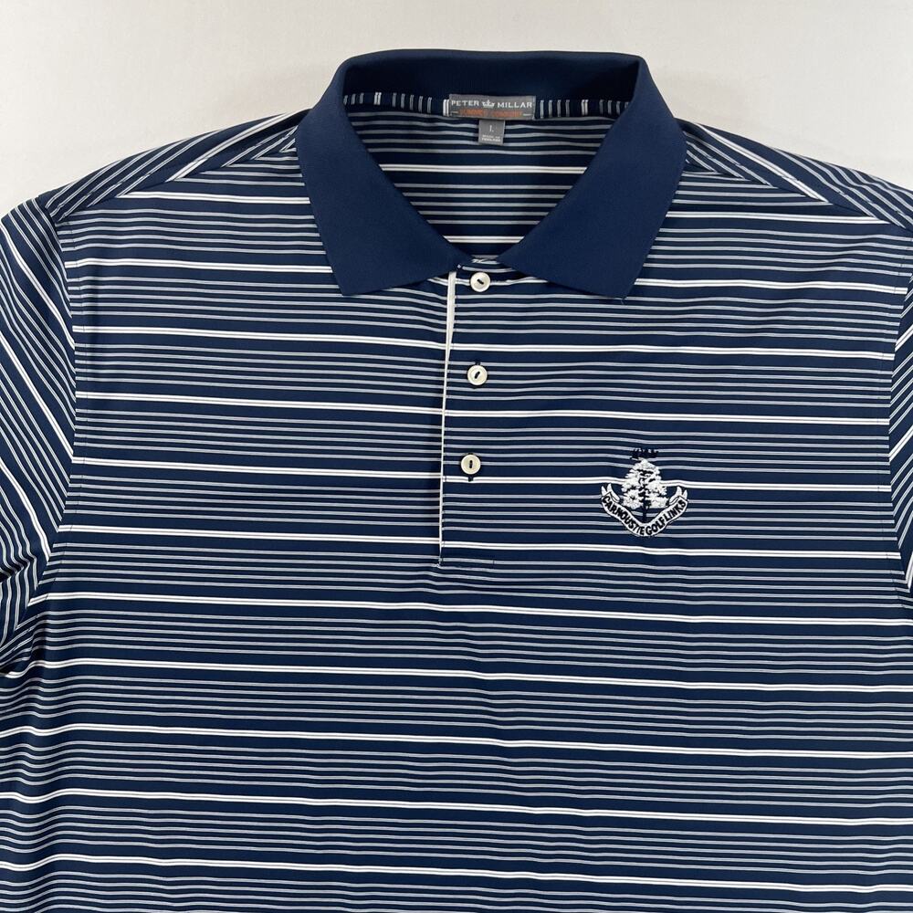 Peter Millar Carnoustie Golf Links Polo Shirt Blue Stripe Large (Fits Oversized)
